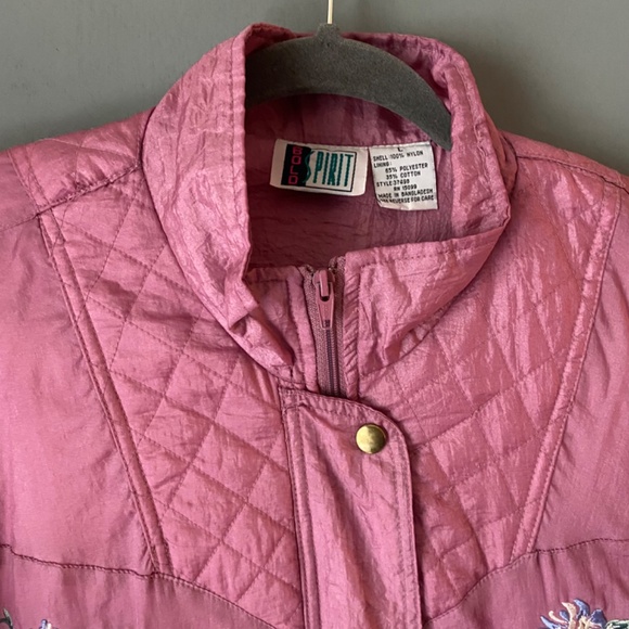 VTG BOLO SPIRIT womens L pink floral windbreaker quilted retro 90s mock neck - Picture 6 of 11